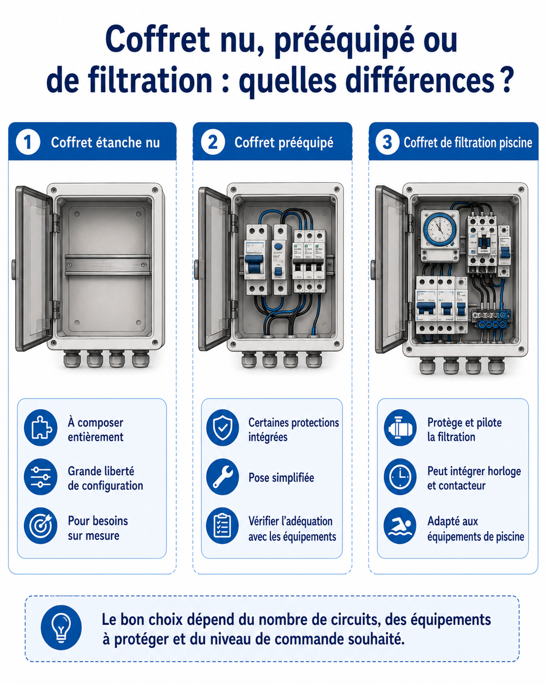 coffret nu, prééquipé ou de filtration : quelles différences ?